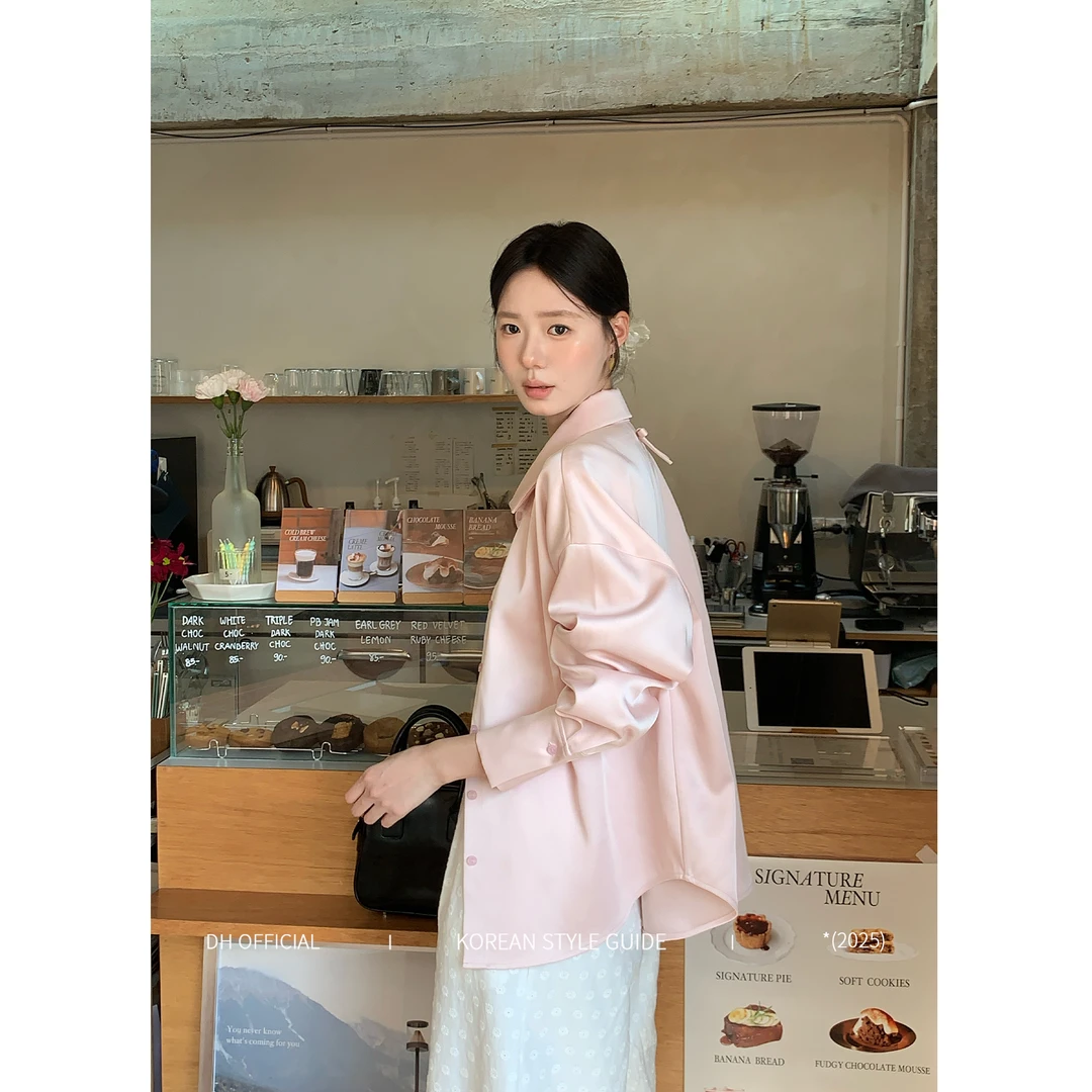 DH OFFICIAL 大花【樱花时节】春秋高腰宽松千金清冷感贵系衣服衬衫