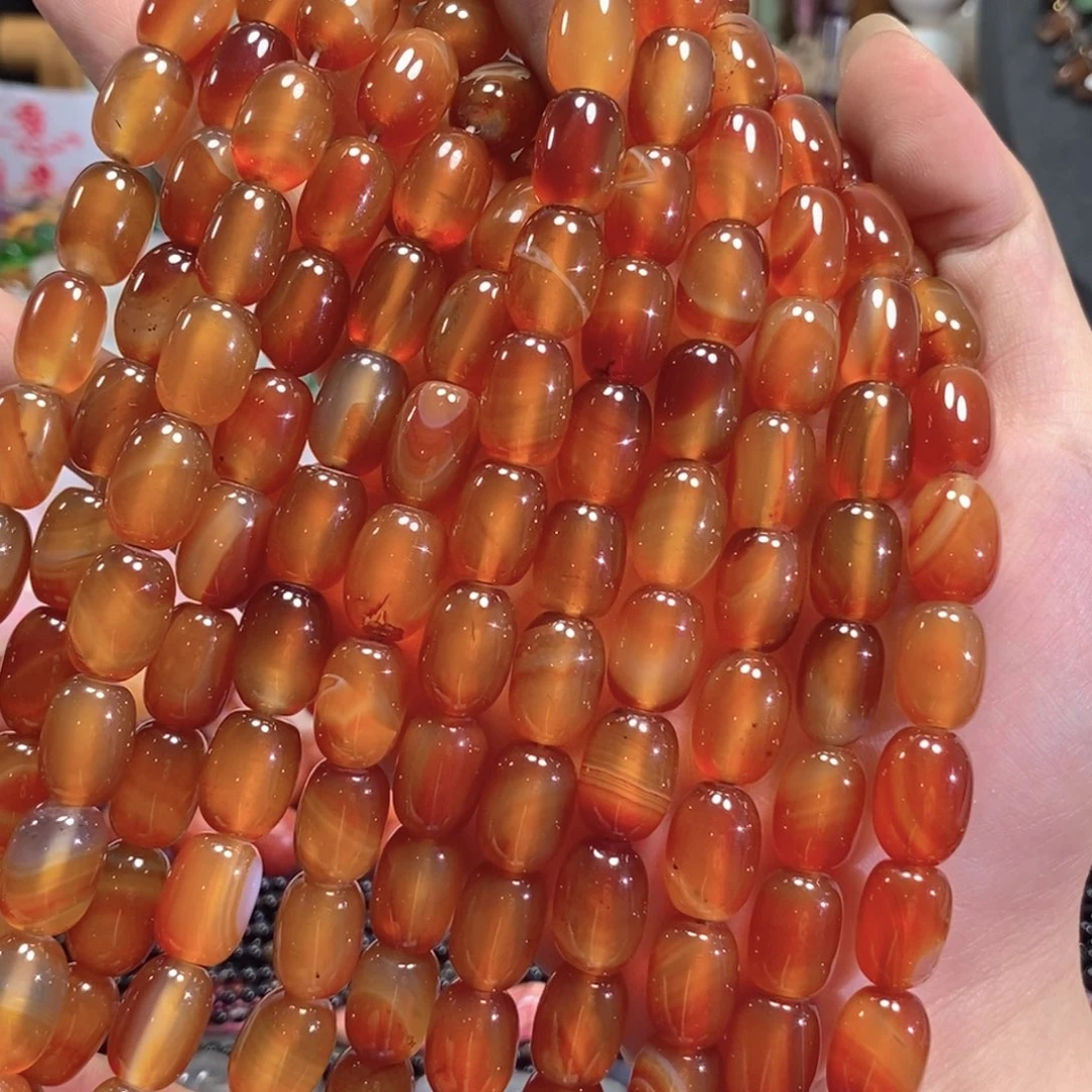 未镶嵌玛瑙/玉髓珠宝半成品玛瑙桶珠一条卡10*14mm
