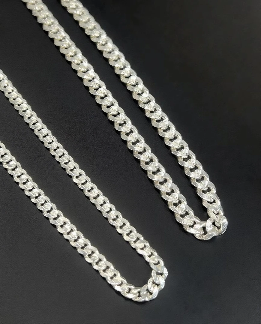 链子足银 【黔艺银阁】足银项链 马鞭链百搭扁平古巴链