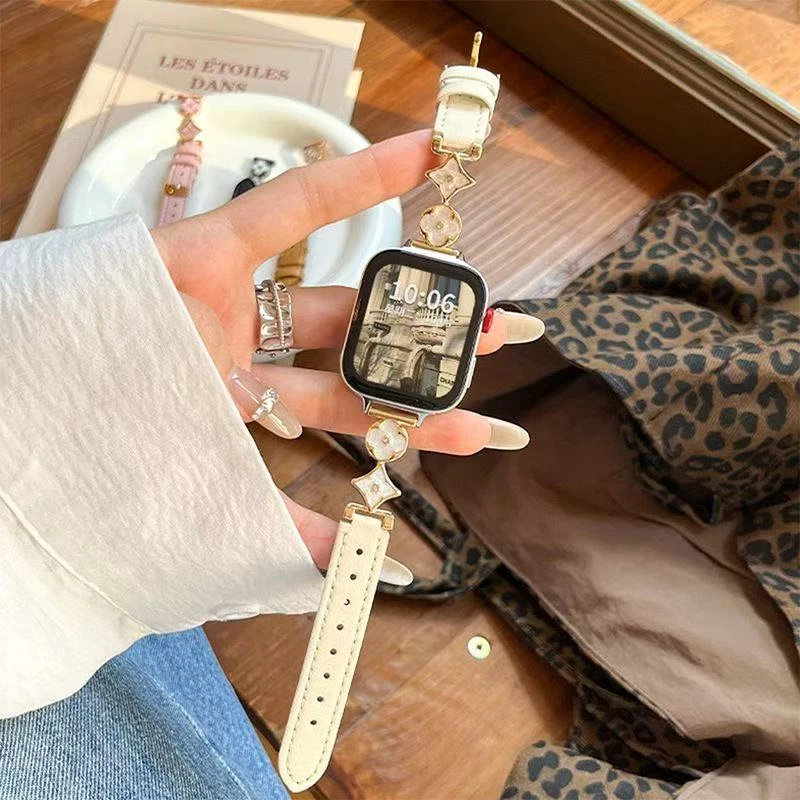 适用vivo/iqoo watch gt表带女款金属四叶花真皮腕带vivo系列表带