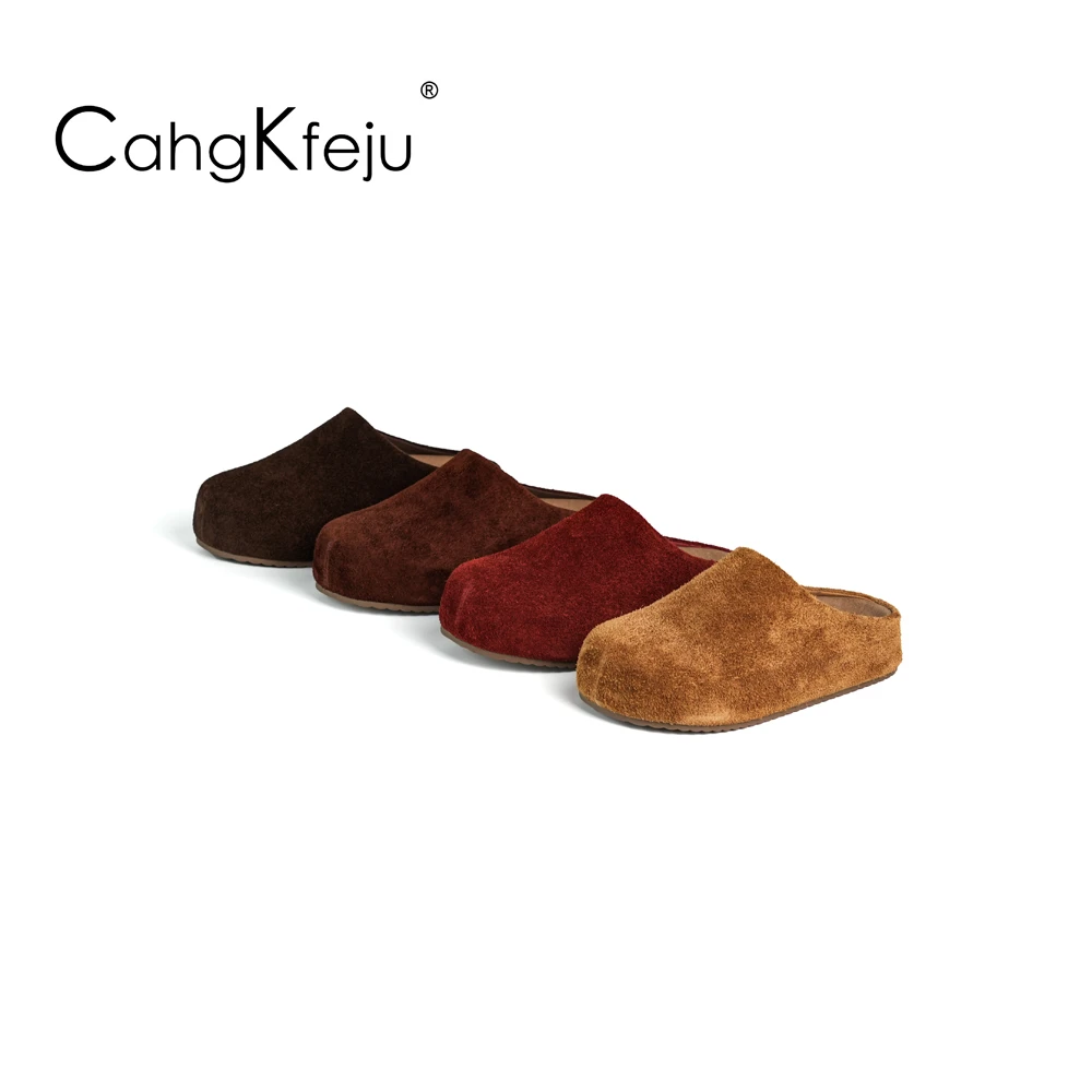 CahgKfeju罗马风厚底勃肯拖真皮纯手工秋季新款时尚百搭勃肯半拖