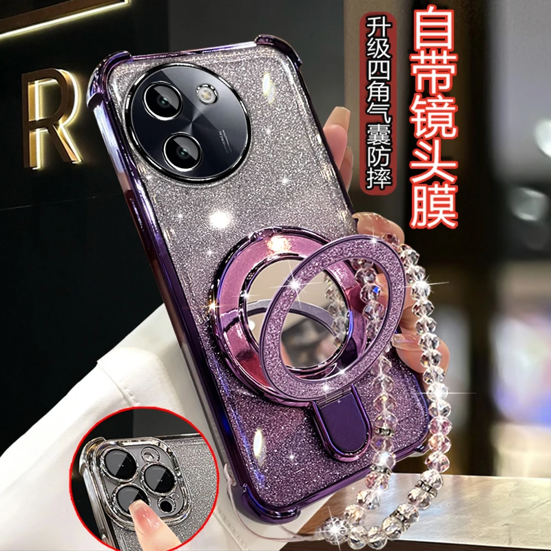 适用vivoy200i手机壳防摔补妆镜V2354A高档闪粉支架Y200I全包硅胶