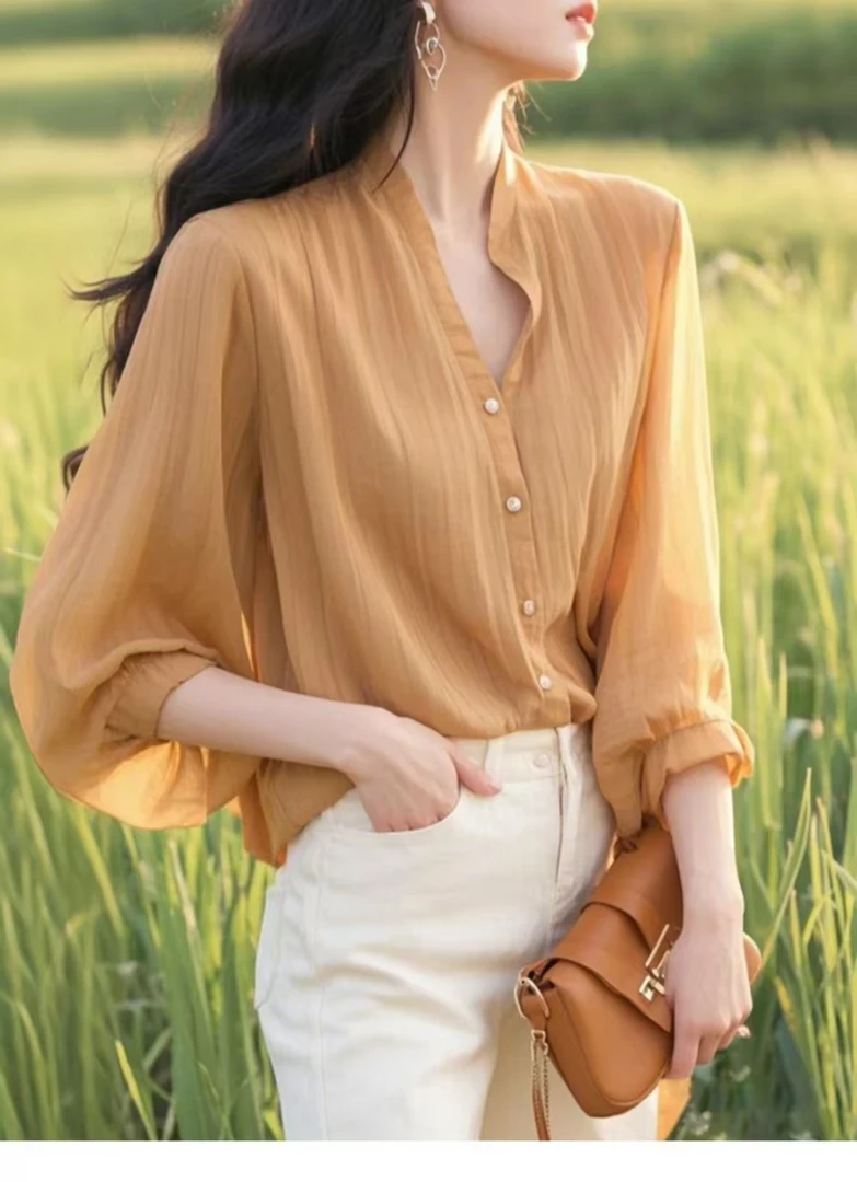 法式小衫独特漂亮小众轻奢风洋气冷淡系高级感棉麻亚麻长袖衬衫女