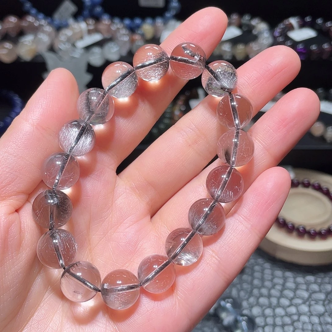 水晶手链未镶嵌银钛晶手链，晶体通透