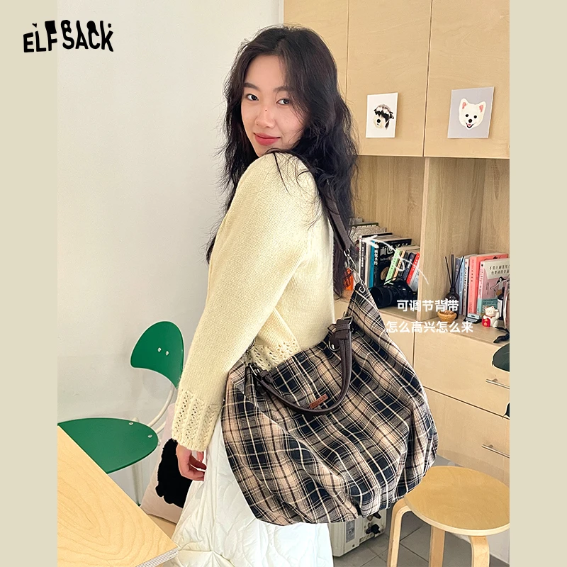 妖精的口袋复古格子大容量托特包女2025年新款25448071