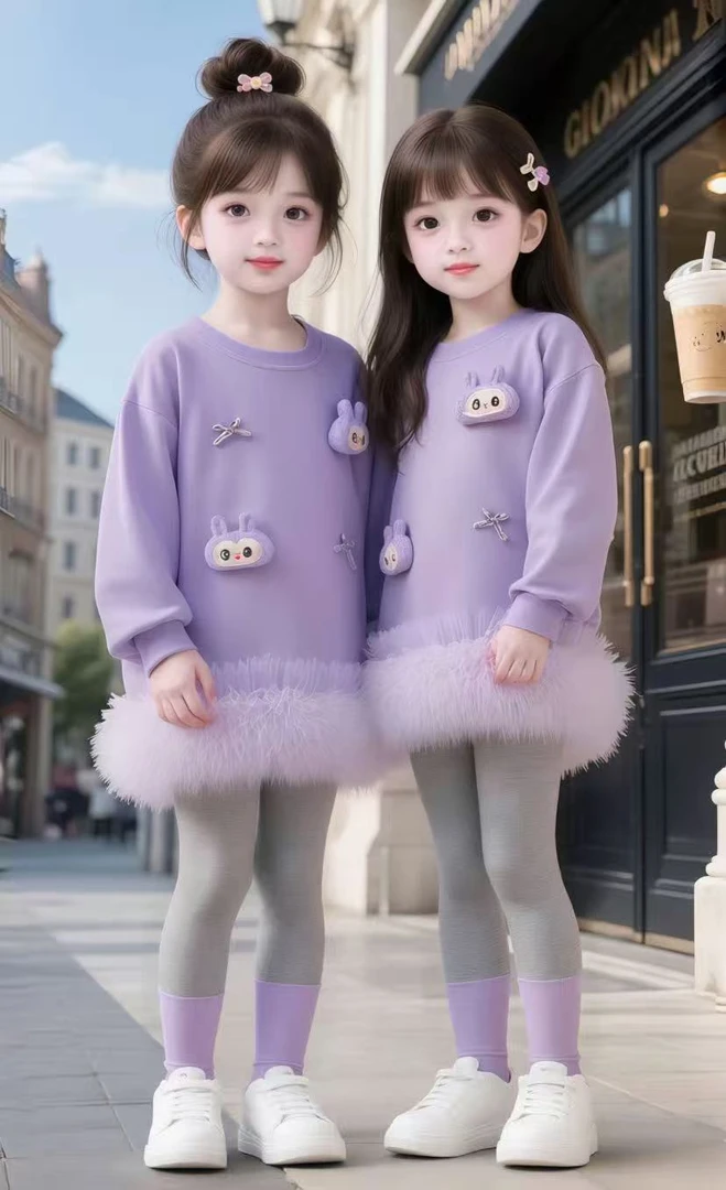 【甜心宝贝】套装秋季新款洋气时尚百搭长袖内搭儿童可爱甜美两件套