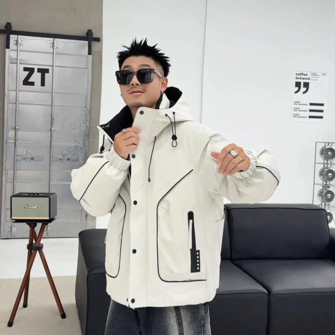 【国标白鸭绒】户外七防情侣款工装连帽户外抗寒冲锋衣羽绒服2572#