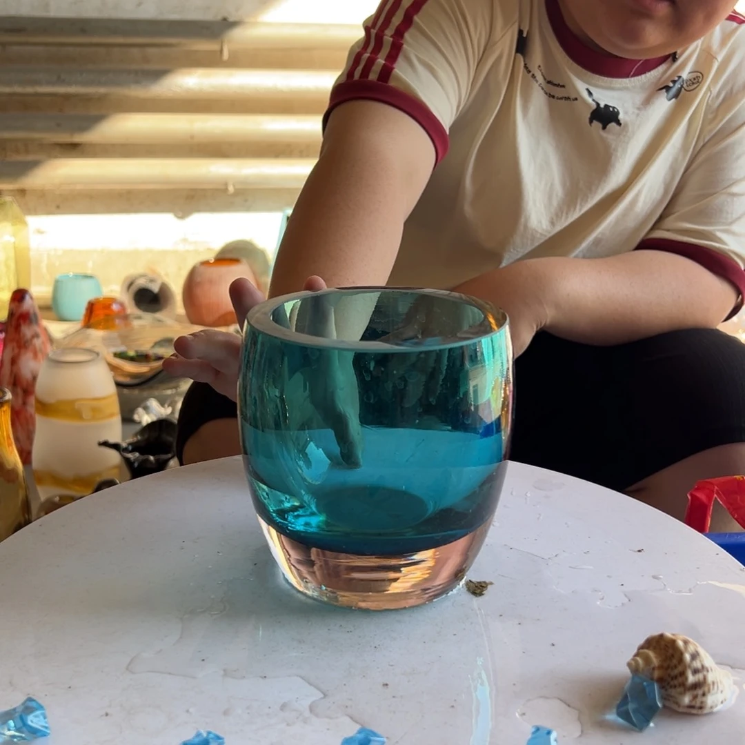 蓝色高度15琉璃花器摆件微瑕
