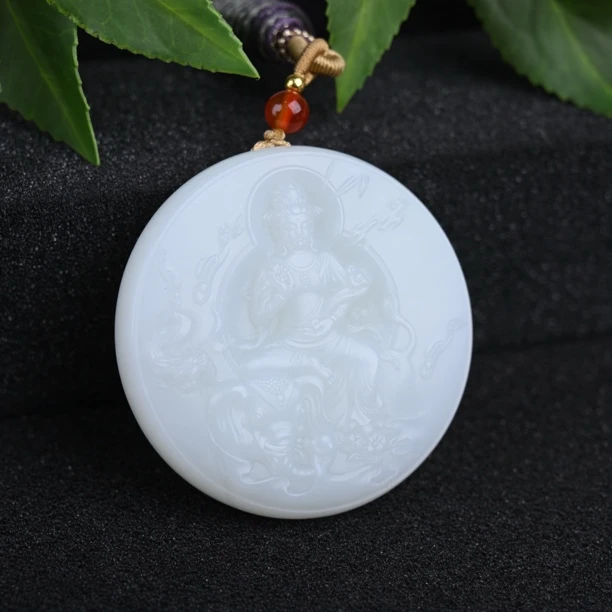 (生肖龙蛇)天然和田玉俄料普贤菩萨挂件（WH3527）十二生肖