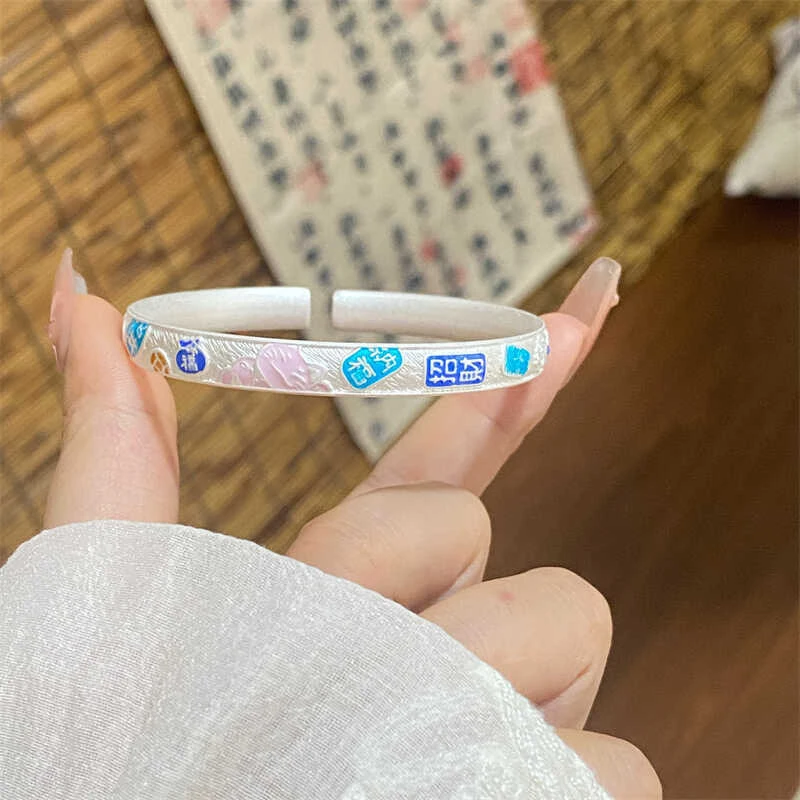 复古高级古法传承珐琅招财纳福吉言手镯女时尚饰品轻奢精美