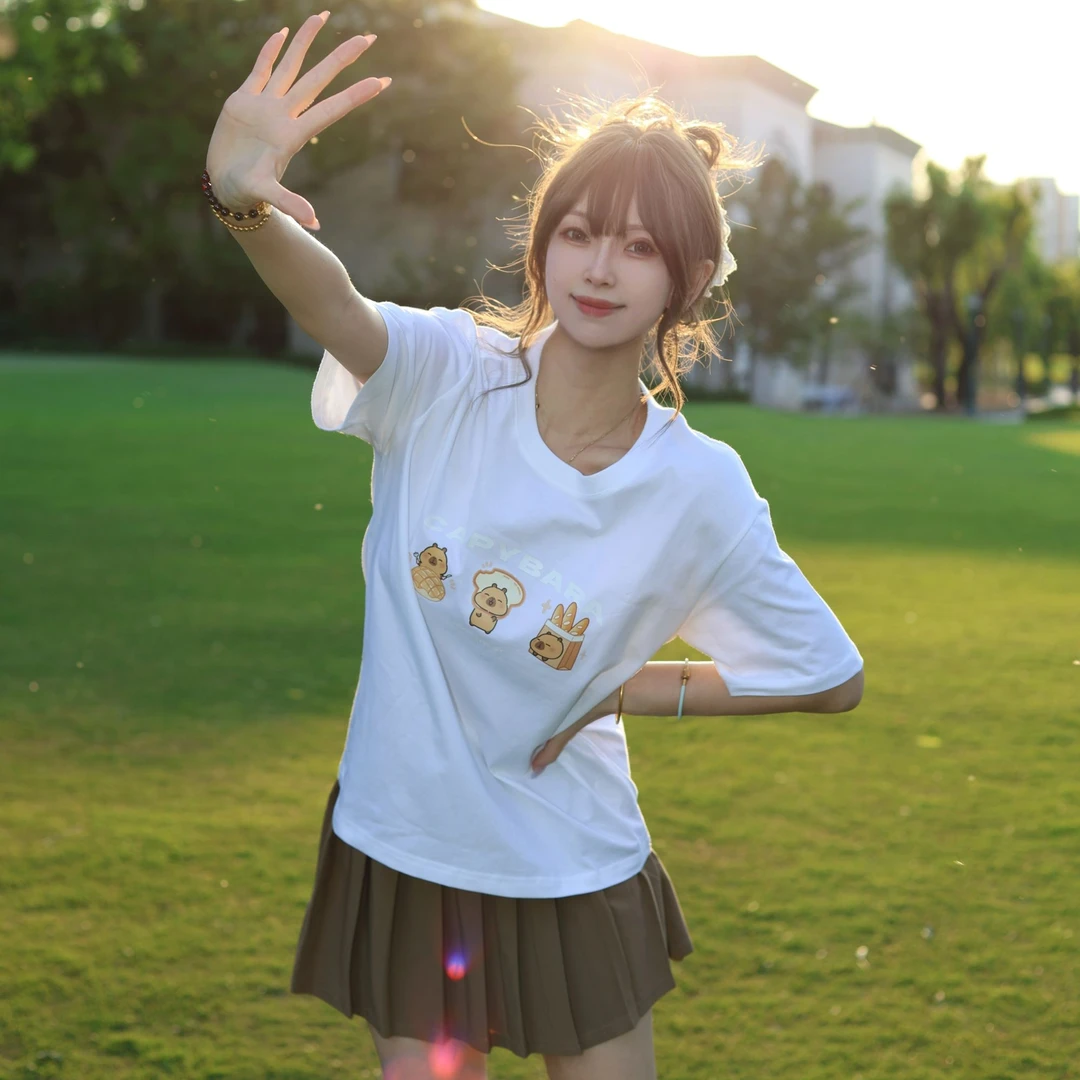 卡皮巴拉小黄豚×真维斯联名系列纯棉短袖t恤女夏季上衣百搭款JR