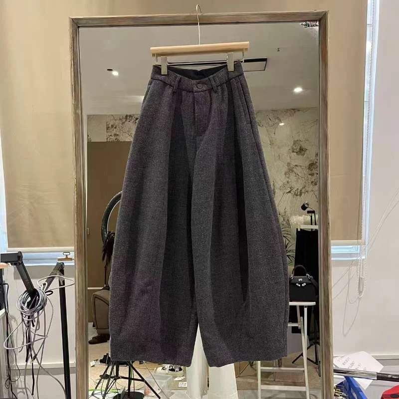 【冬款呢子裤】欧货高端高腰显瘦阔腿弯刀裤女秋冬宽松重工直筒长裤