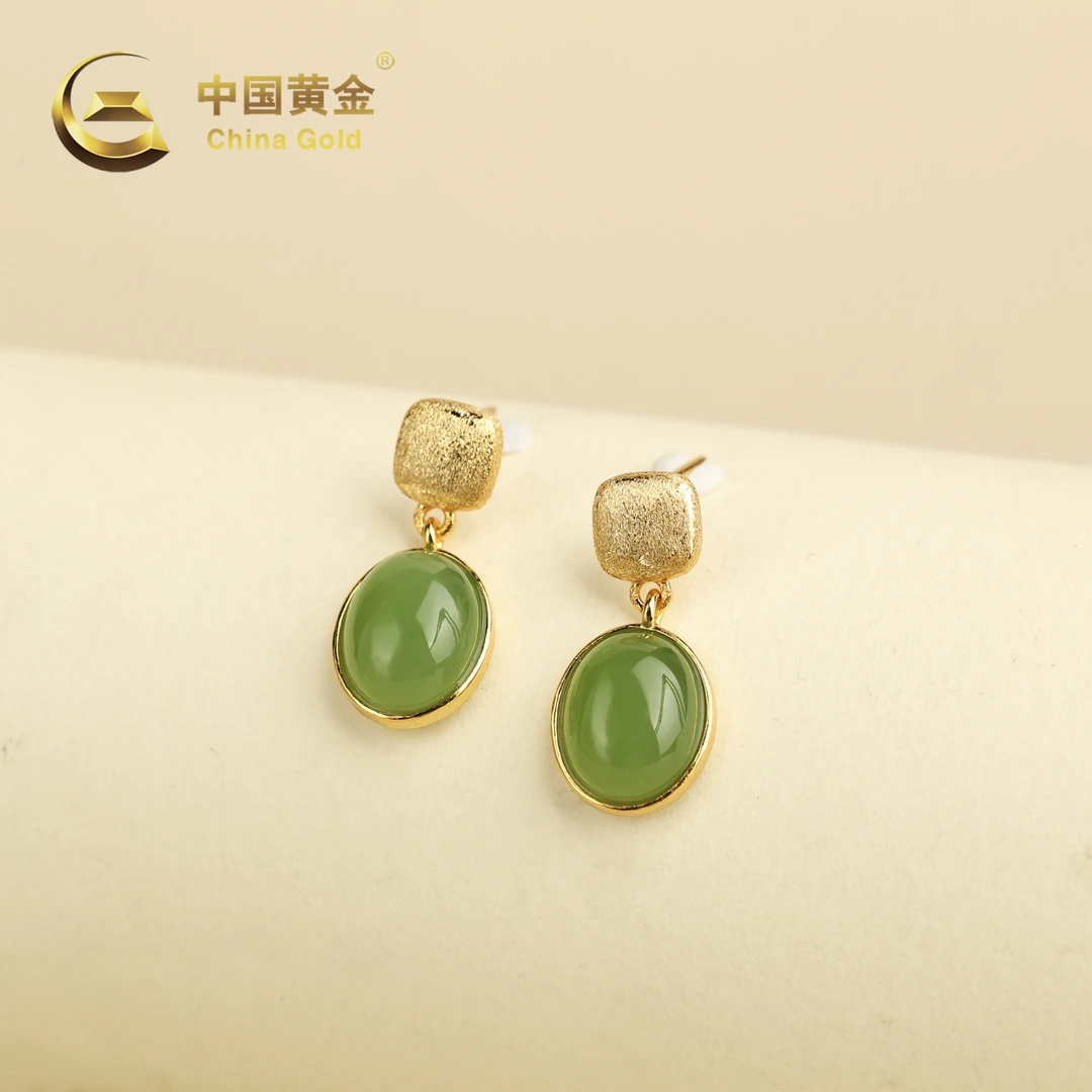 【中国黄金】和田玉*耳饰*S925银镶嵌-R1706-格