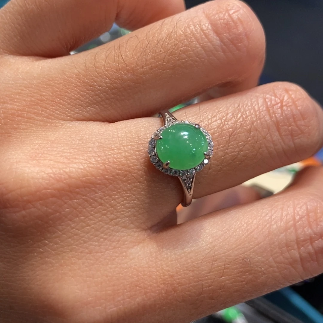 翡翠银S925镶嵌戒指天然缅甸
