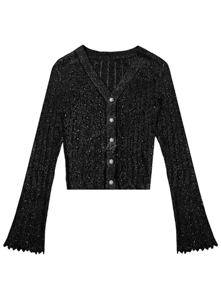 2025精致闪耀细节满满高端品质V领针织开衫设计感秋冬季气质长袖