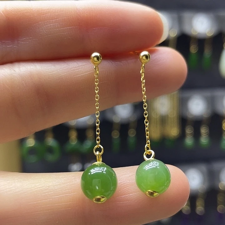 和田玉银S925镀金镶嵌耳饰