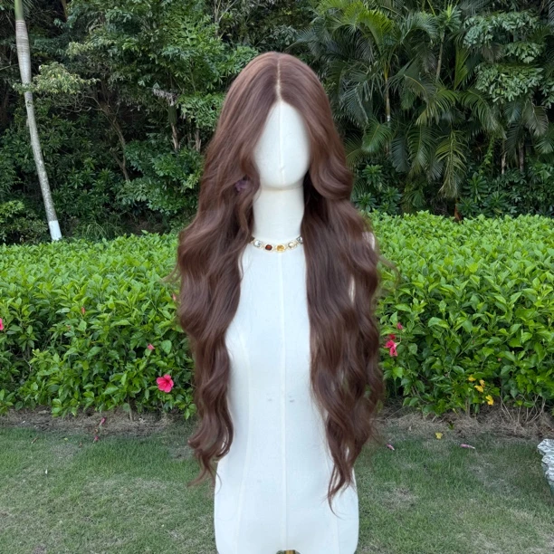 飞机专属不退换款式。天秤座深棕色80厘米进口丝蕾丝假发