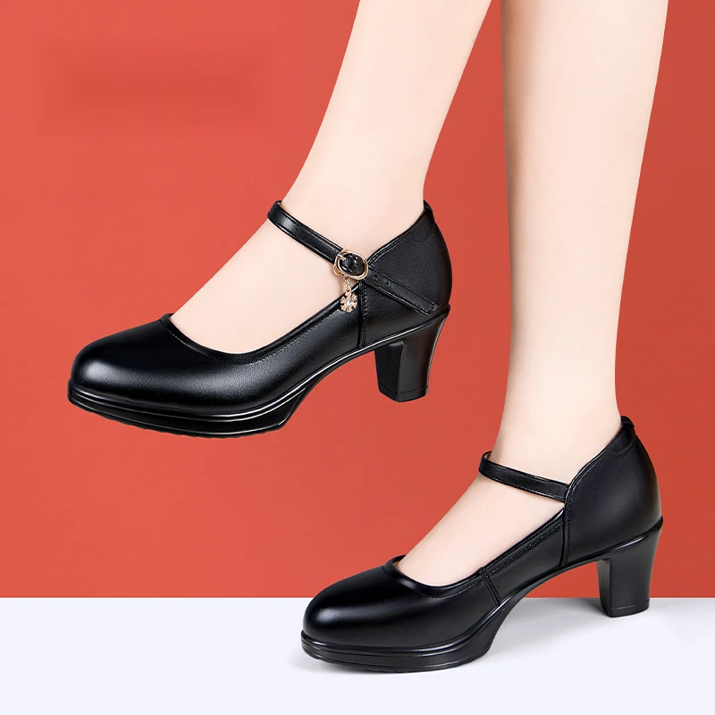 真皮旗袍模特走秀高跟鞋女舞台演出久站不累软底舒适工作鞋妈妈鞋