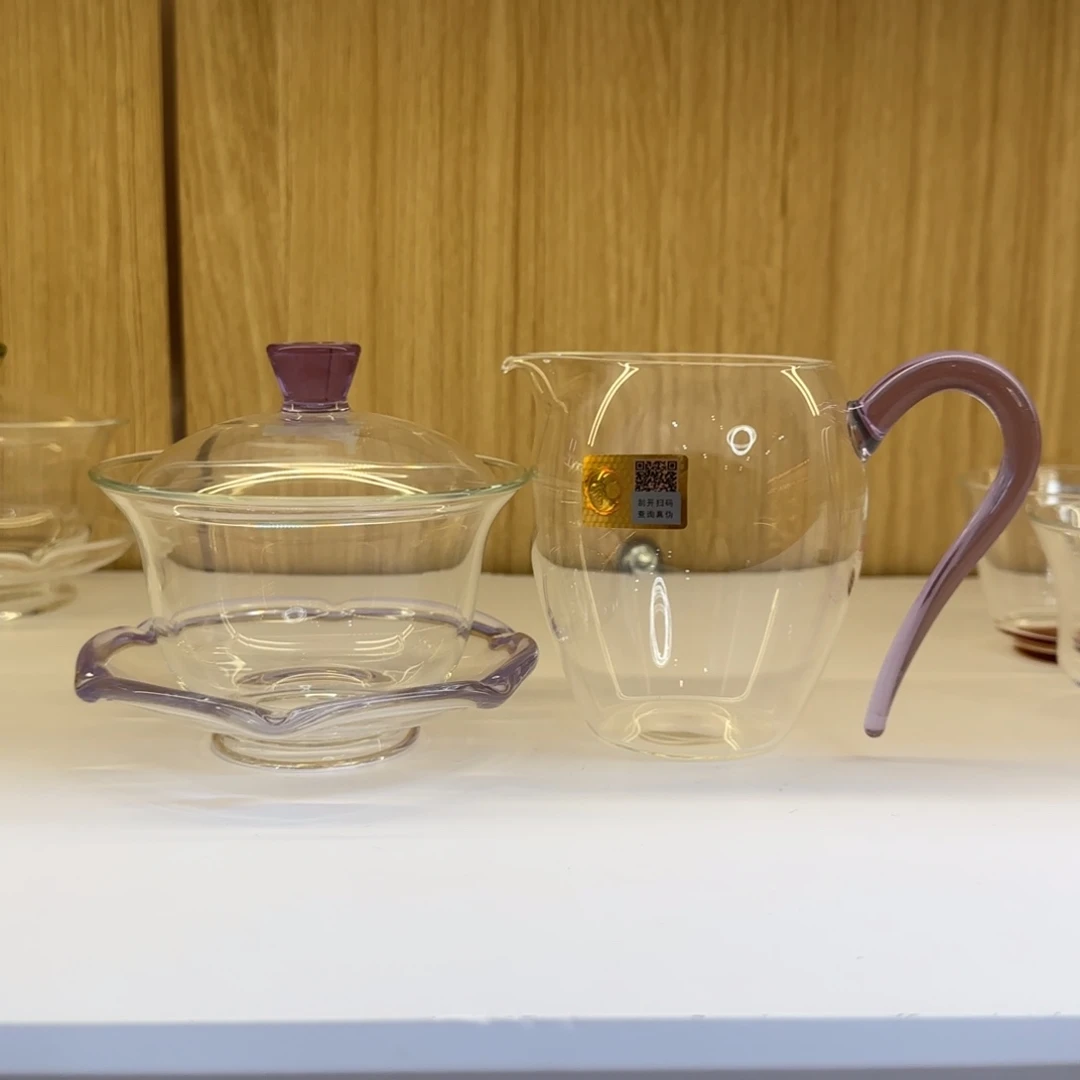 娜***娜玻璃手工艺品禾器禅语盖碗浅紫色➕怡然公道杯浅紫色