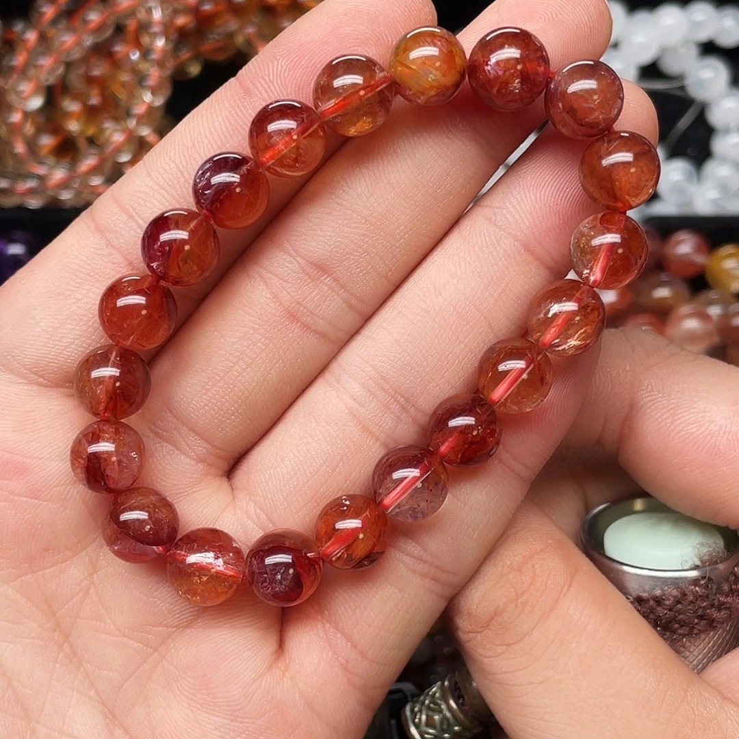 未镶嵌手链水晶鸽血红红胶花9.8