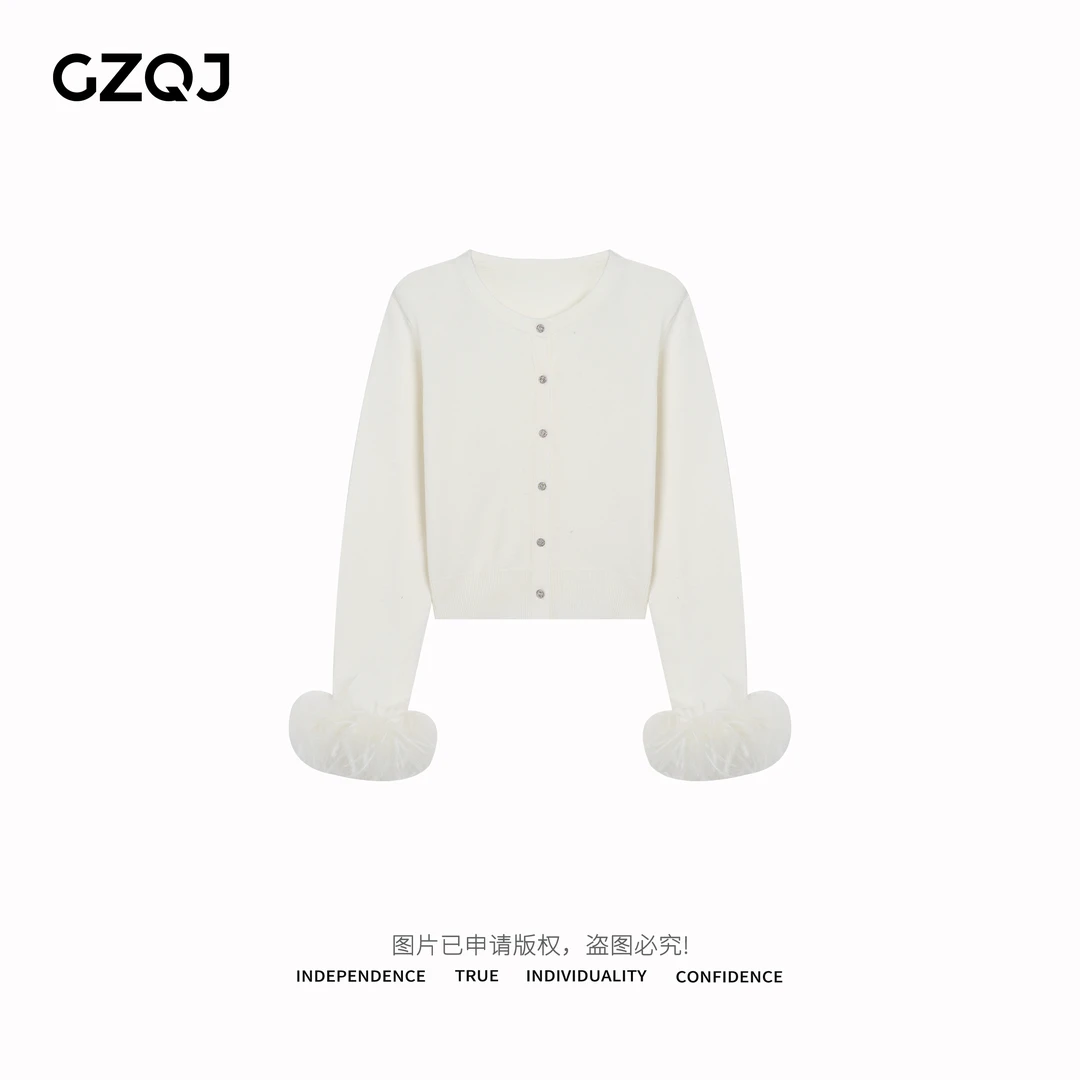 广州琴姐【郁金香】毛绒绒长袖针织衫女短款气质毛衣开衫上衣98351