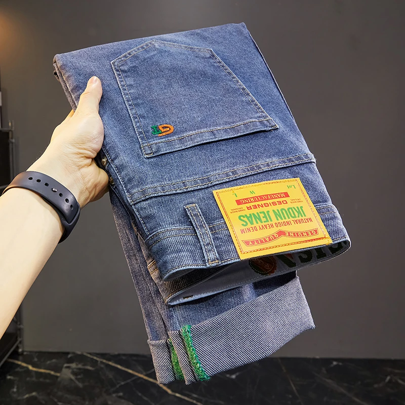 夏季新款牛仔裤男轻奢刺绣春夏薄款休闲修身小直筒潮流男士牛仔裤