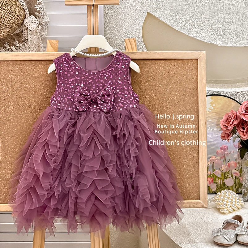 HM女童公主裙2025夏季新款洋气女宝宝宴会礼服裙重工儿童连衣裙
