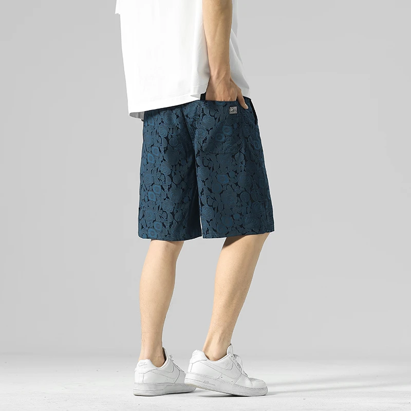 【爆款冰丝满印提花】薄款短裤夏季男款冰丝短裤直筒潮流印花沙滩