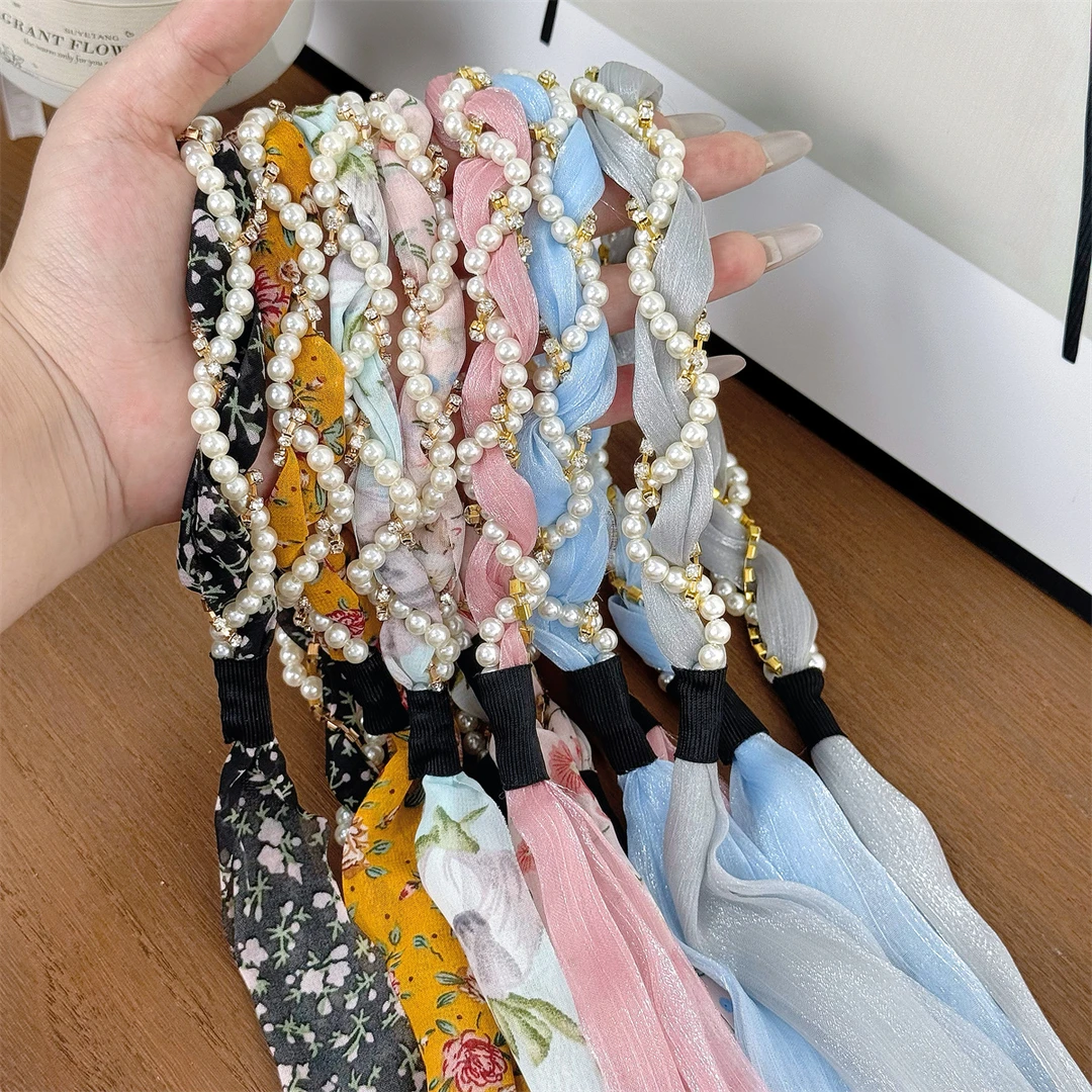 蝴蝶结碎花飘带编发发箍绑发丝巾头发箍高颅顶压发发卡发带