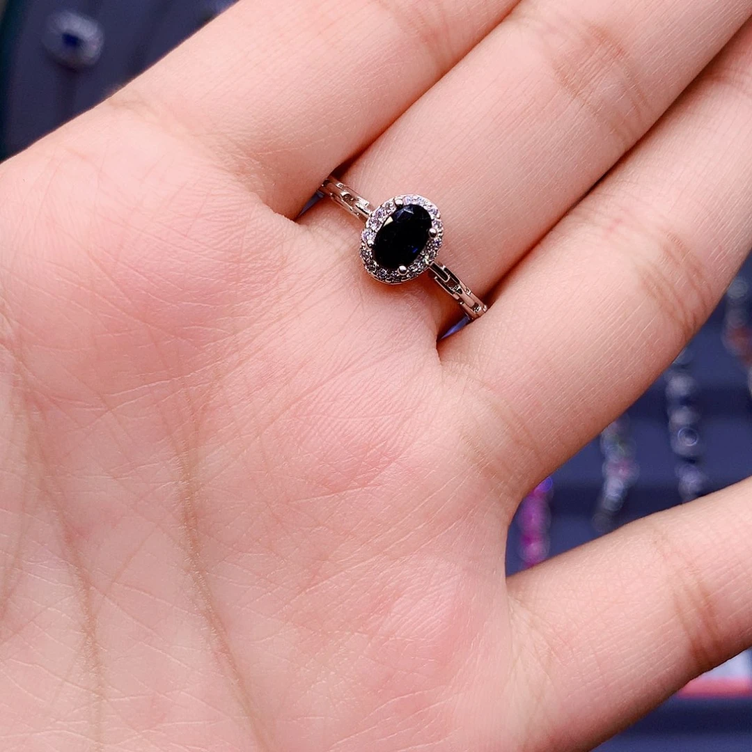 蓝宝石戒指银S925镶嵌