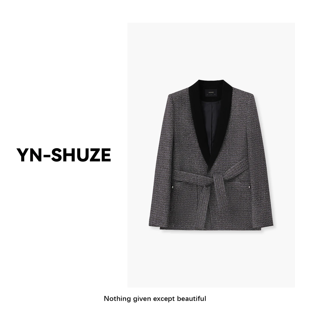 YN-SHUZE【米兰秀】高定气质束腰格纹翻领西服外套SZ-YNC-202417