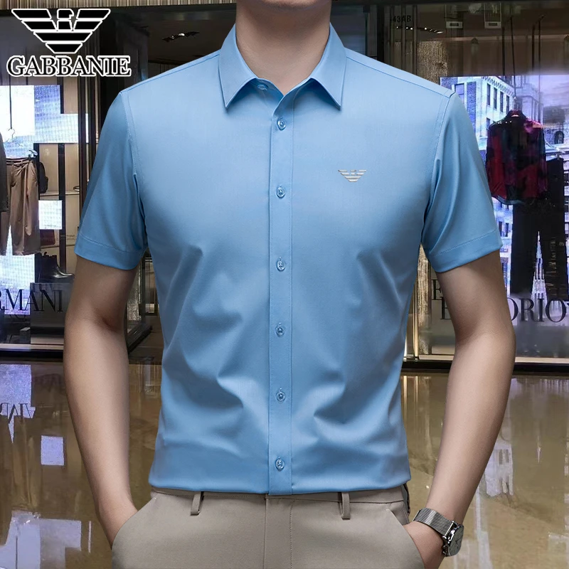 意大利品牌高档男士短袖衬衫夏季竹纤维抗皱免烫商务高档次衬衣男