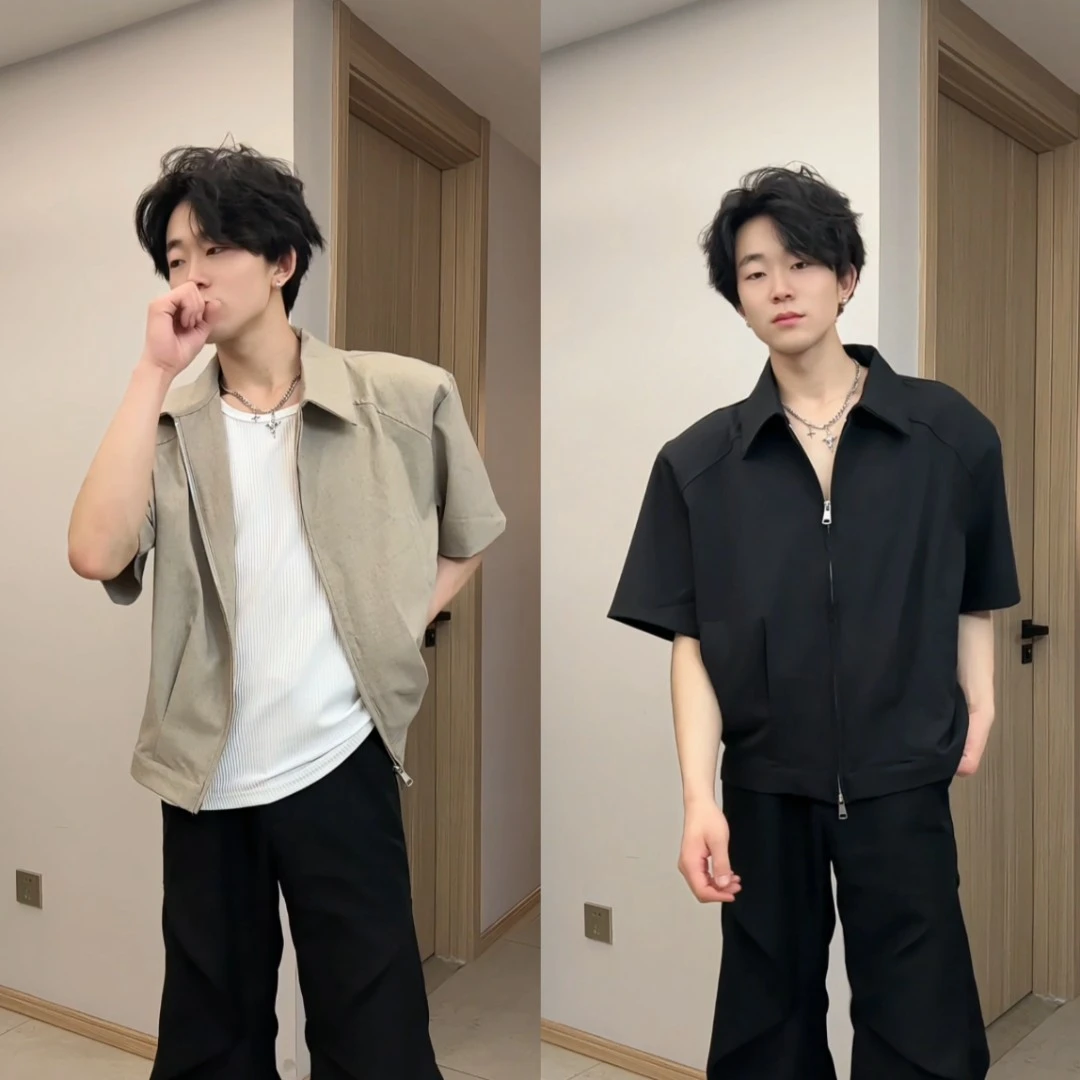 这一秒的心动 cleanfit短款夏季翻领垫肩时尚宽松潮流百