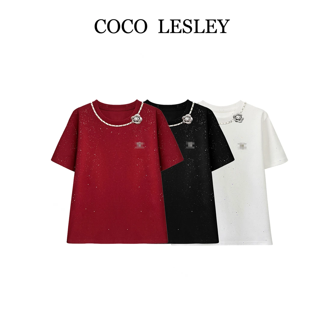 【COCO LESLEY】68051#时尚烫钻T恤衫2025夏百搭显瘦设计师个性上衣