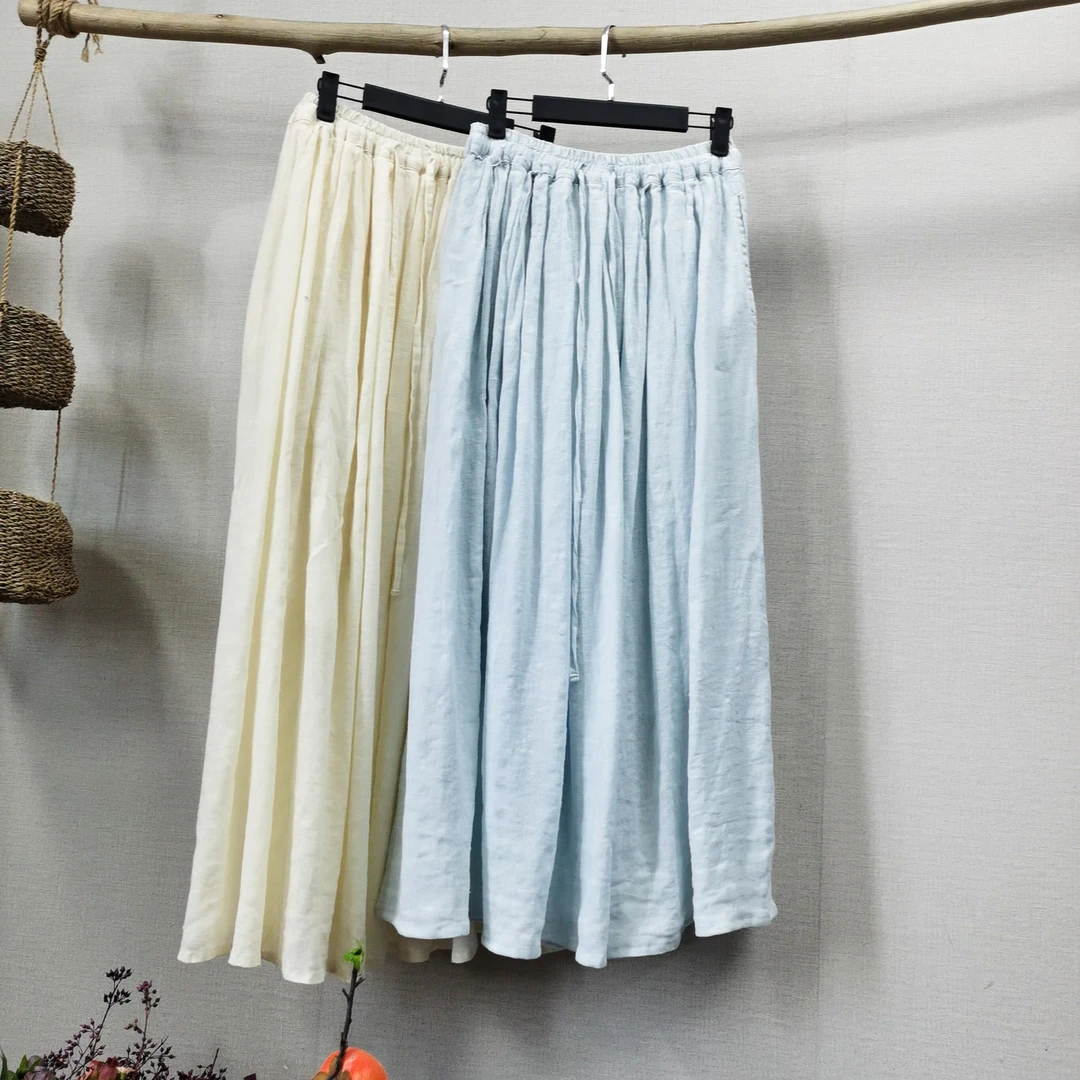 儒品素衣2901亚麻抽绳显瘦半身裙瑕疵问题商品