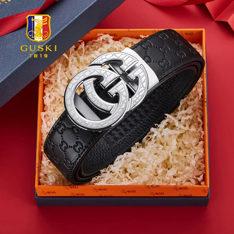 可刻字【生日礼物】GUSKI皮带真皮男款腰带自动扣生日送爸爸男友