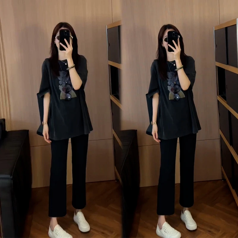 时尚潮牌韩版运动休闲套装女2025新款宽松百搭高级感薄款两件套