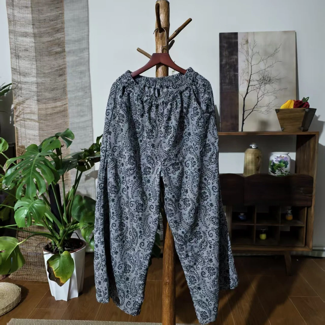 【大梅子推荐】设计款亚麻印花阔腿裤X5019K