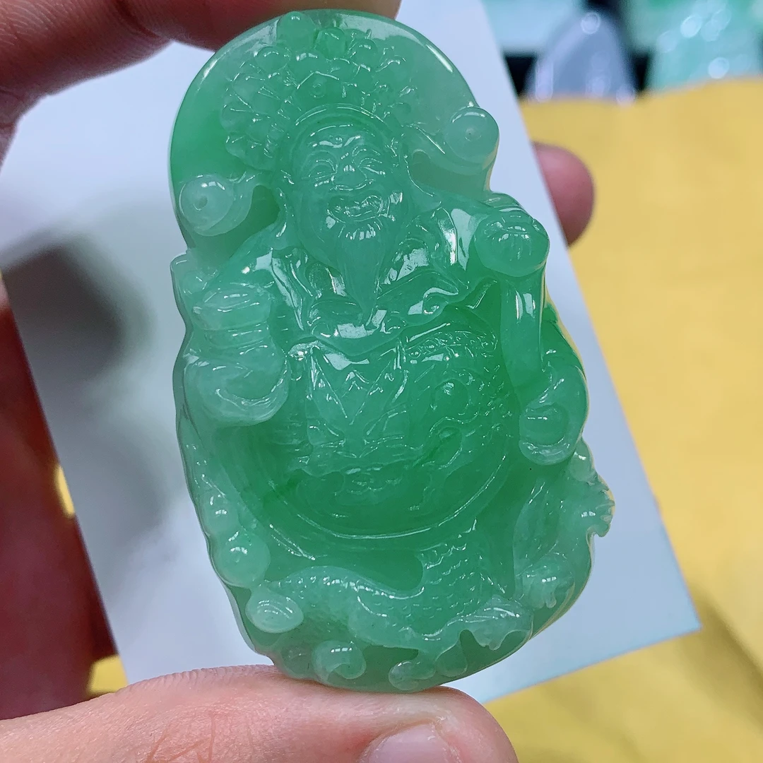 天然A货缅甸翡翠正装财神吊坠，照片左滑看尺寸