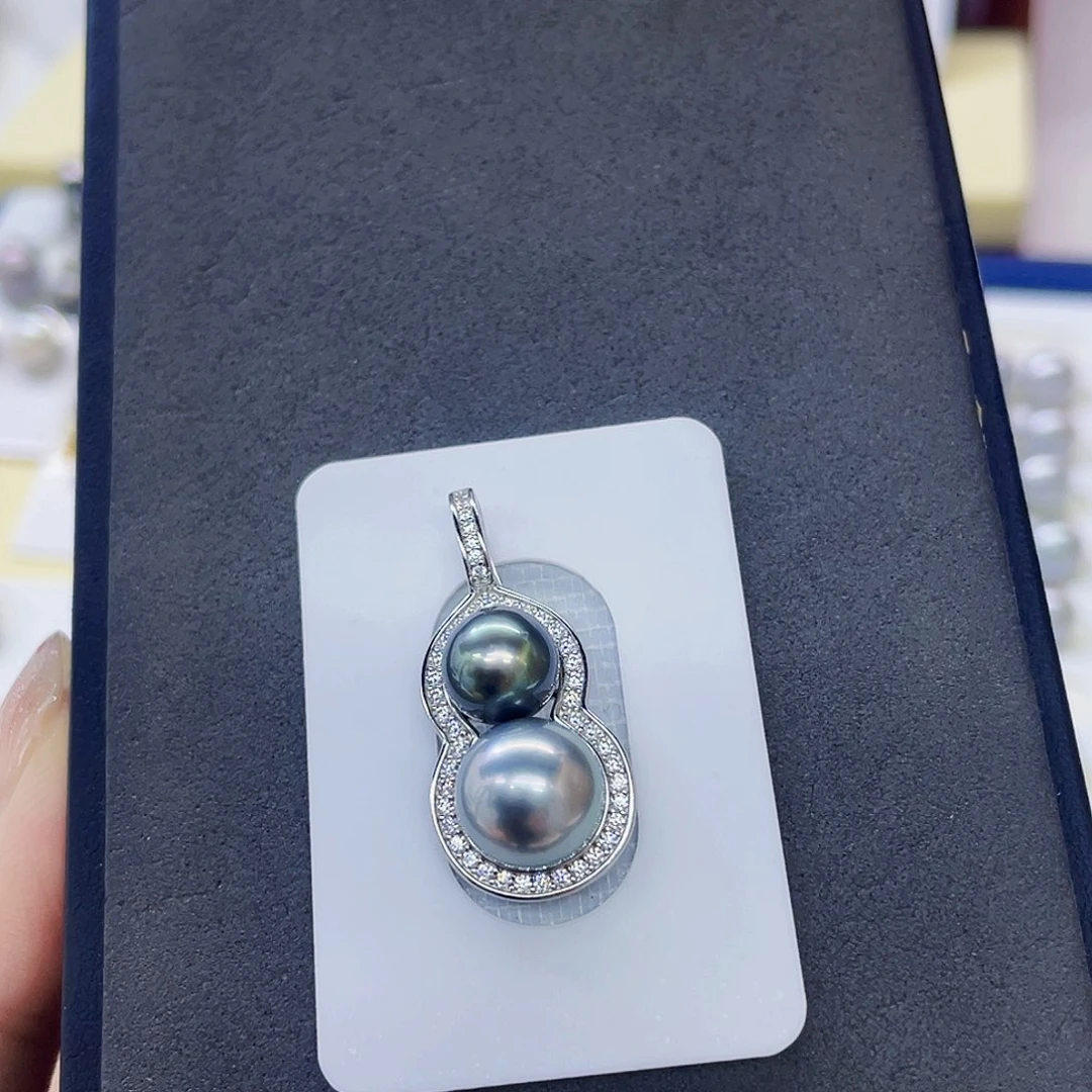 银S925镶嵌海水珍珠颈饰葫芦双珠吊坠