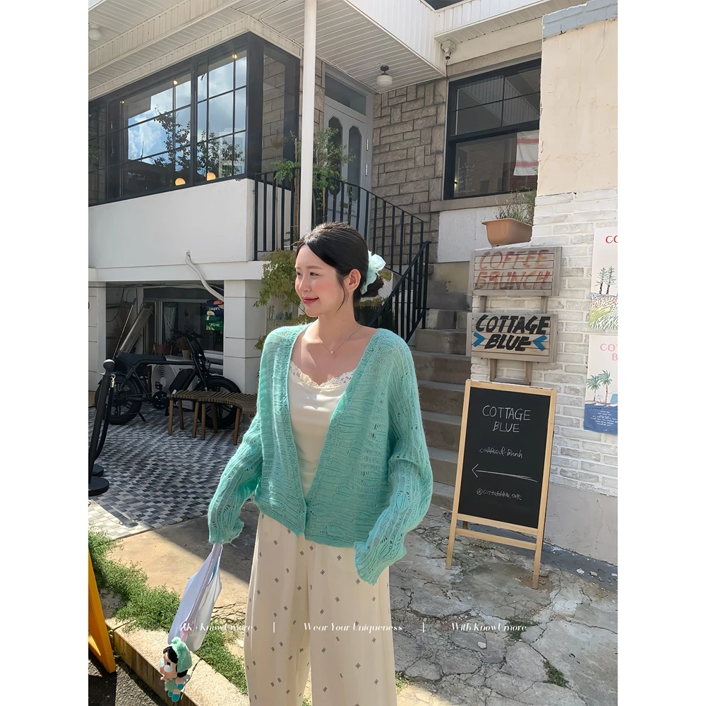 知葵微胖定制【薄荷配方】初秋韩系温柔薄荷绿开衫套装12253MZS3479