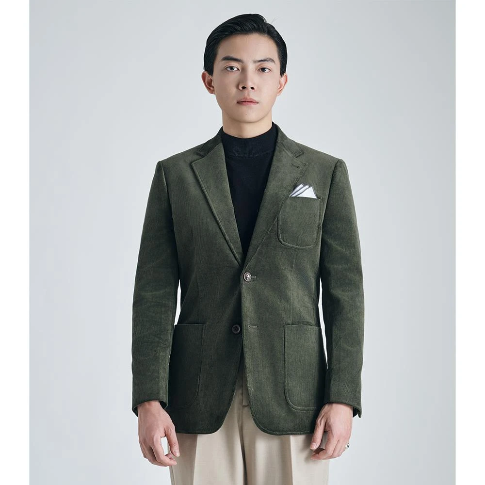 平圆方中【重磅绿色灯芯绒单西】冬新品复古外套西服保暖修身