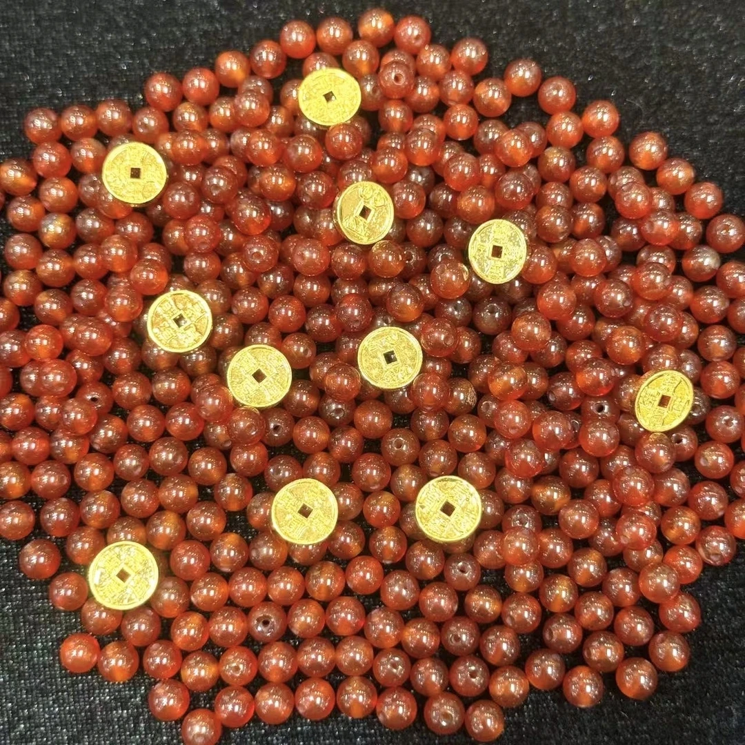 【月总】天然玛瑙珠珠搭配足金五帝钱手串（单拍发一个）YZJ-004