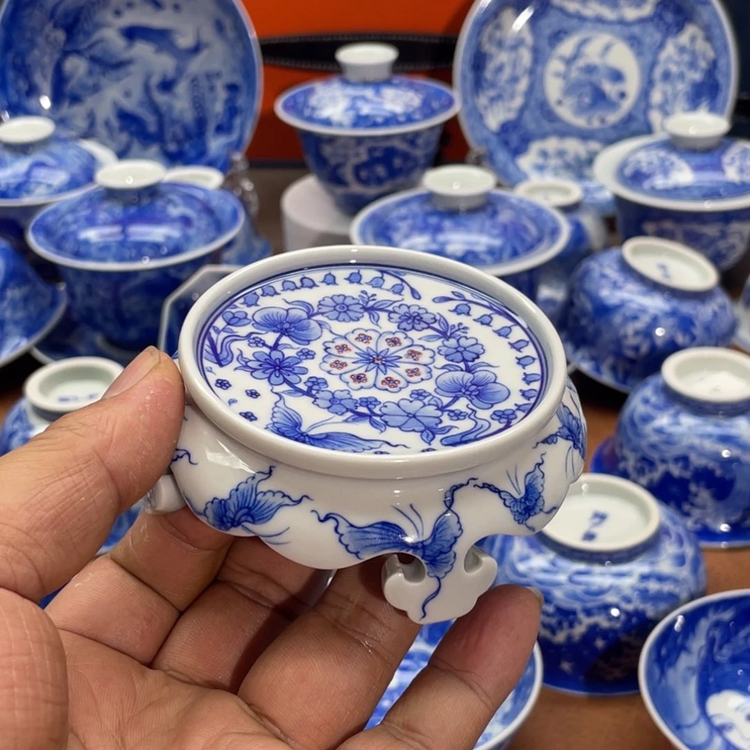 陶月楼 柴窑 兰花蝴蝶盖置