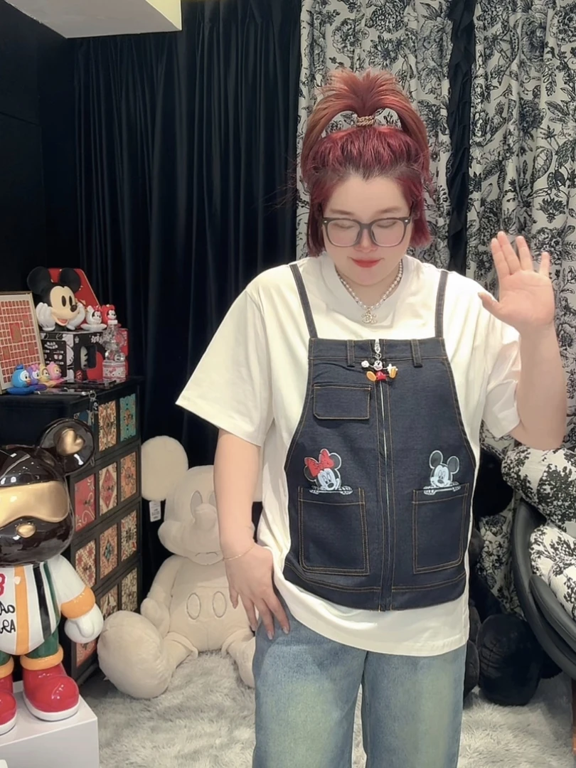 【涵涵专属】米奇印花宽松显瘦假两件t恤半袖女#8821