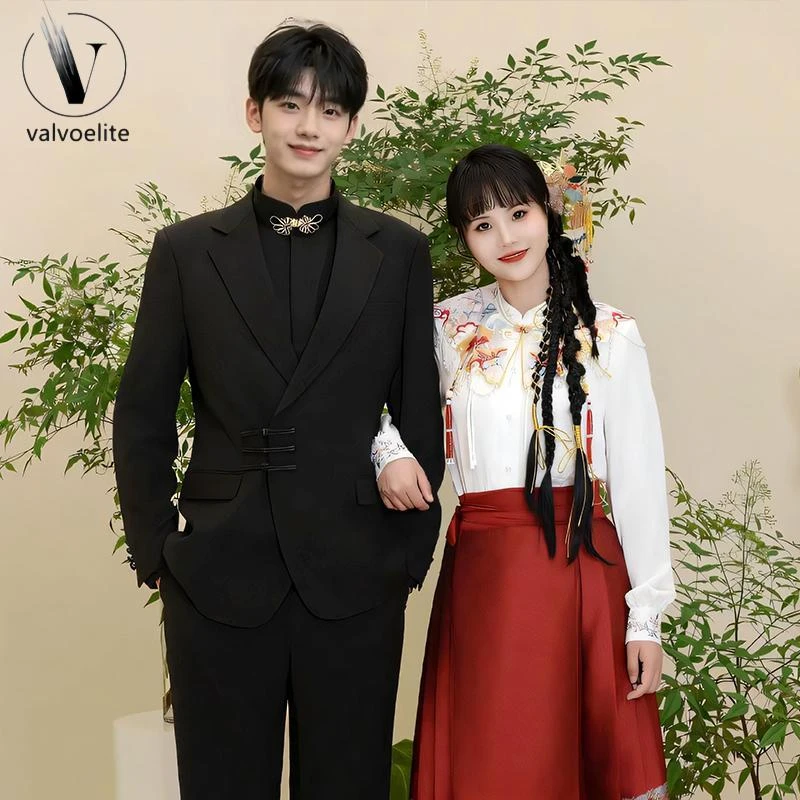 新款中式盘扣西装男套装国风订婚新郎结婚礼服西服高档唐装中山装