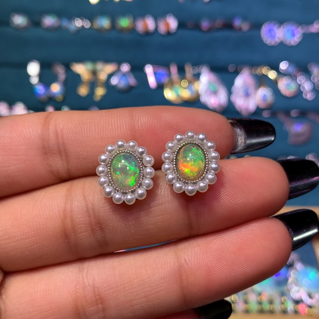 欧泊银S925镶嵌耳饰