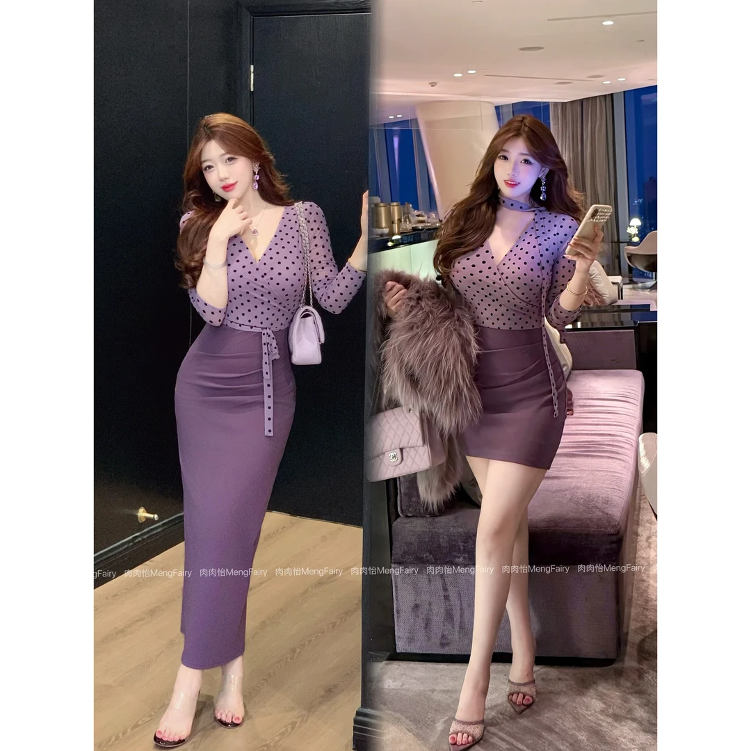 萌面侠肉肉怡【美艳杀手】波点性感辣妹双层撞色连衣6655 97