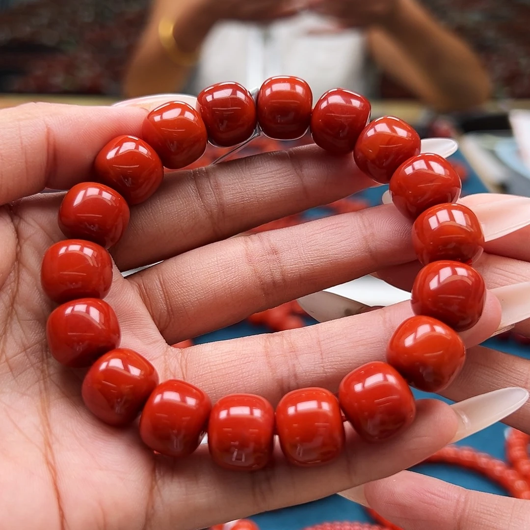 未镶嵌手串南红玛瑙瓦西牛血锦红色13+