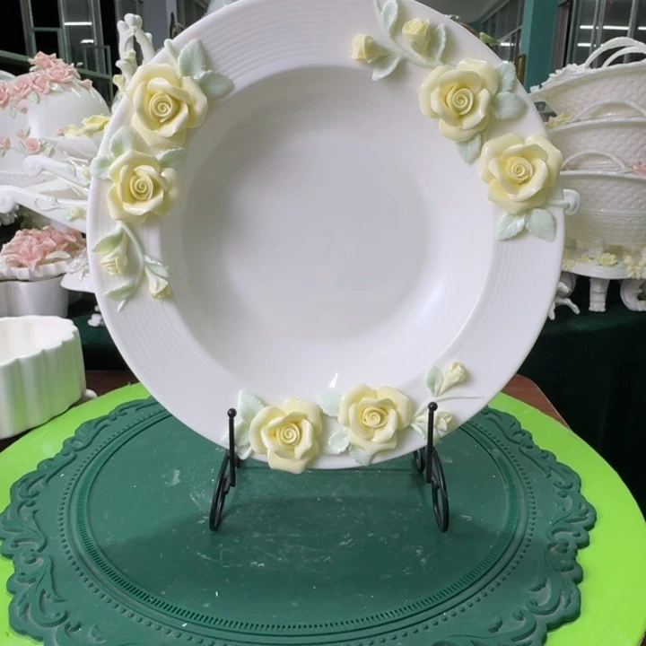 玫瑰花草帽深汤盘餐盘